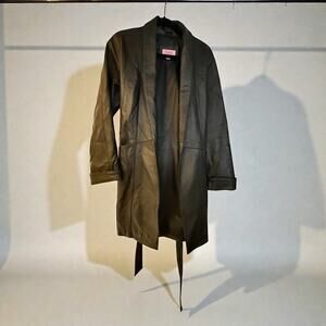 Vintage Excelled Collection Black Leather Duster Trench Coat. Size XS.